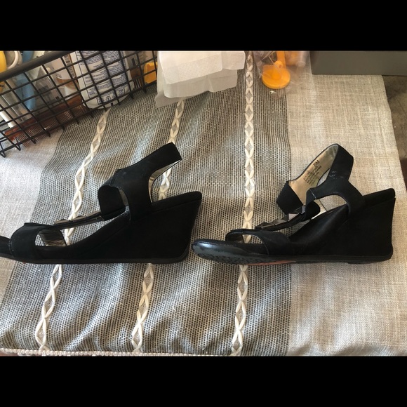 Anne Klein Black Jeweled Wedge Sandals - Picture 4 of 6